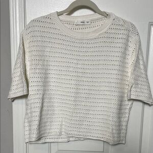 Mango MNG Women's Sweater Short Sleeve Knit Top Eyelet Crew Pullover Medium